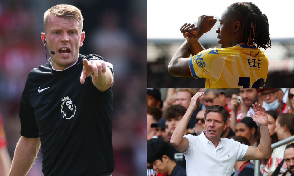 Crystal Palace manager confused by referee's decision to call out Eze's free-kick in Brentford defeat. 12