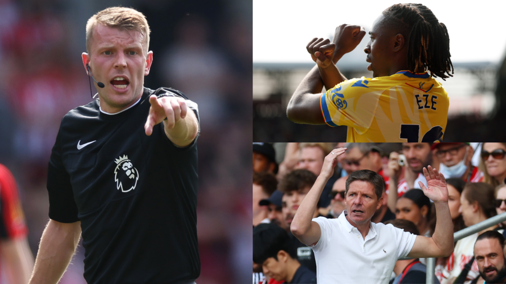 Crystal Palace manager confused by referee's decision to call out Eze's free-kick in Brentford defeat. 6